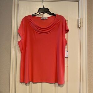Kasper Pink Asymmetrical Cap Sleeve Blouse